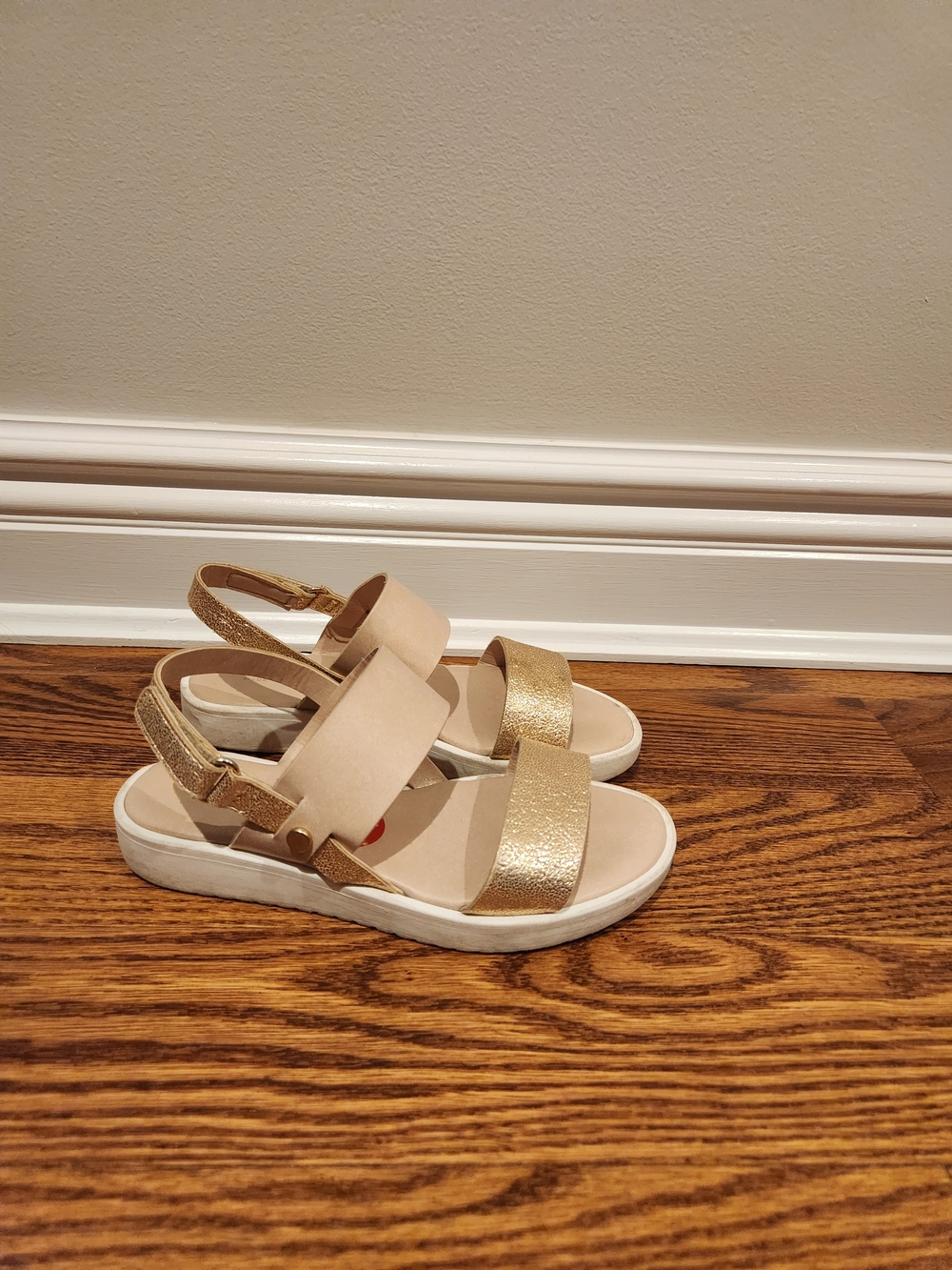 Kids Metallic Gold and Beige Slingback Sandals